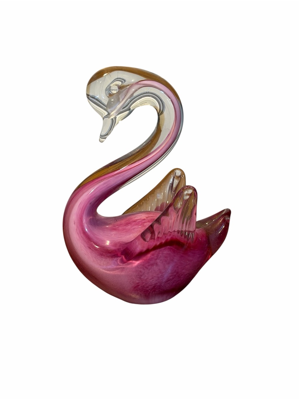Art Glass Pink & Clear Swan Figurine/Paperweight 4.5” Decor Trinket